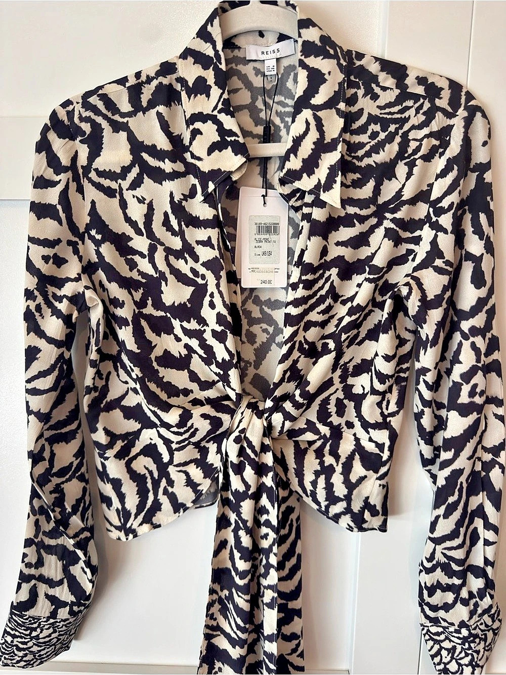 Reiss Alice Monochrome Zebra Print Top Blouse Size 4